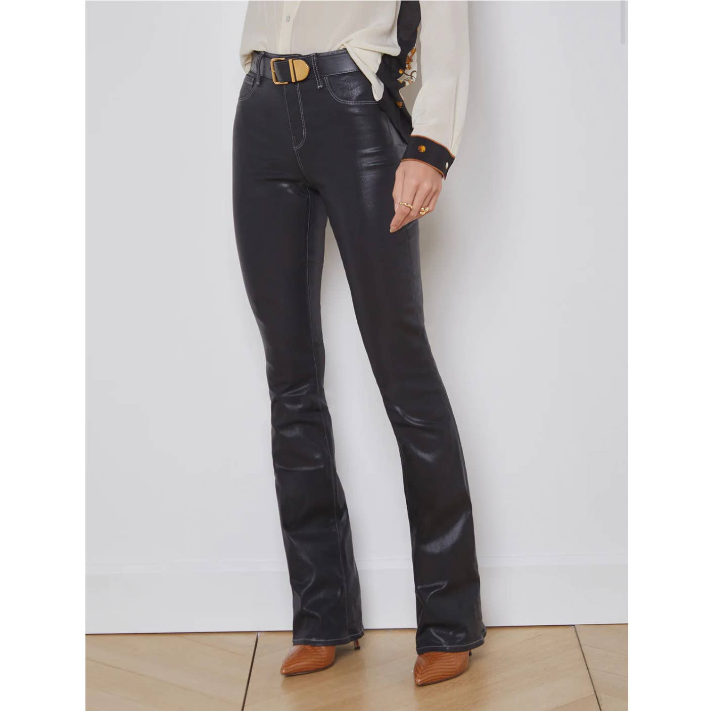 L'agence High Rise Wide Leg Selma Jeans Galatic Coated Women's Size 27 Nwot